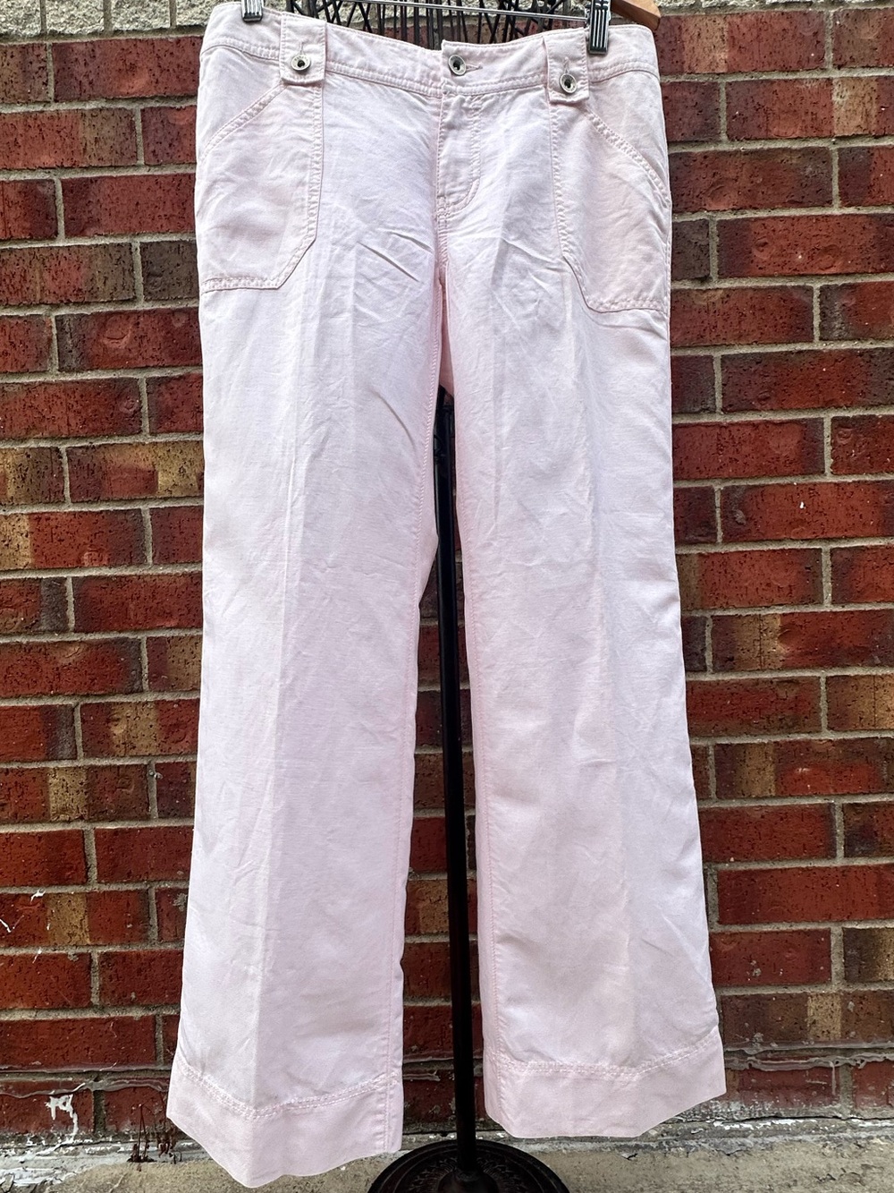 Banana Republic Trouser Wide Leg Pink Pants Linen Blend Low Rise Coastal Preppy